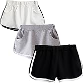 Beauty_yoyo Mid-Waisted Workout Shorts for Women & Teens-3 Pack Soft Cotton Blend Yoga Running Gym Shorts with Side Pockets