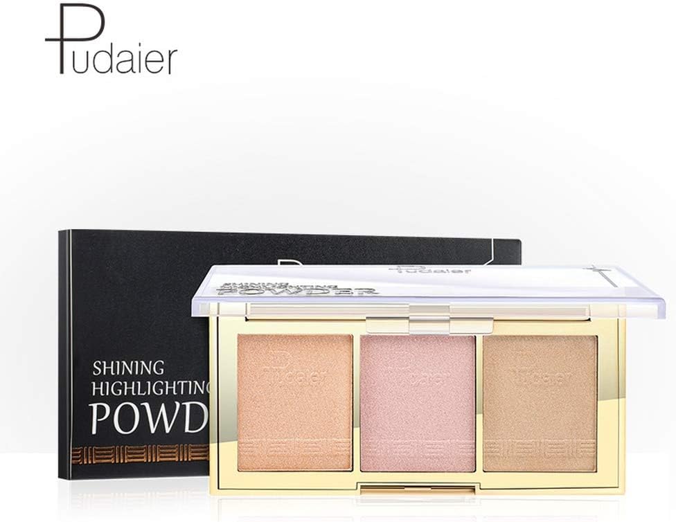Pudaier 3 Color Highlighter Powder Palette Shimmer Face Contour Makeup Palette Iluminador Bronzer Brighten Hailaiter Maquiagem