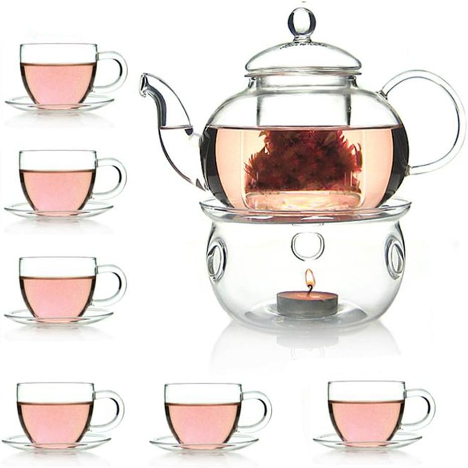 Glass Filtering Tea Maker Teapot with a Infuser, a Warmer and Tea Cups