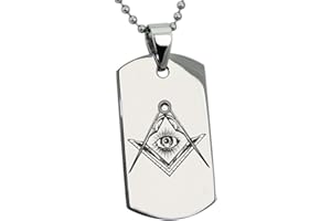 Tioneer Stainless Steel Freemasons Masonic Sacred Society Symbol Dog Tag Pendant Necklace