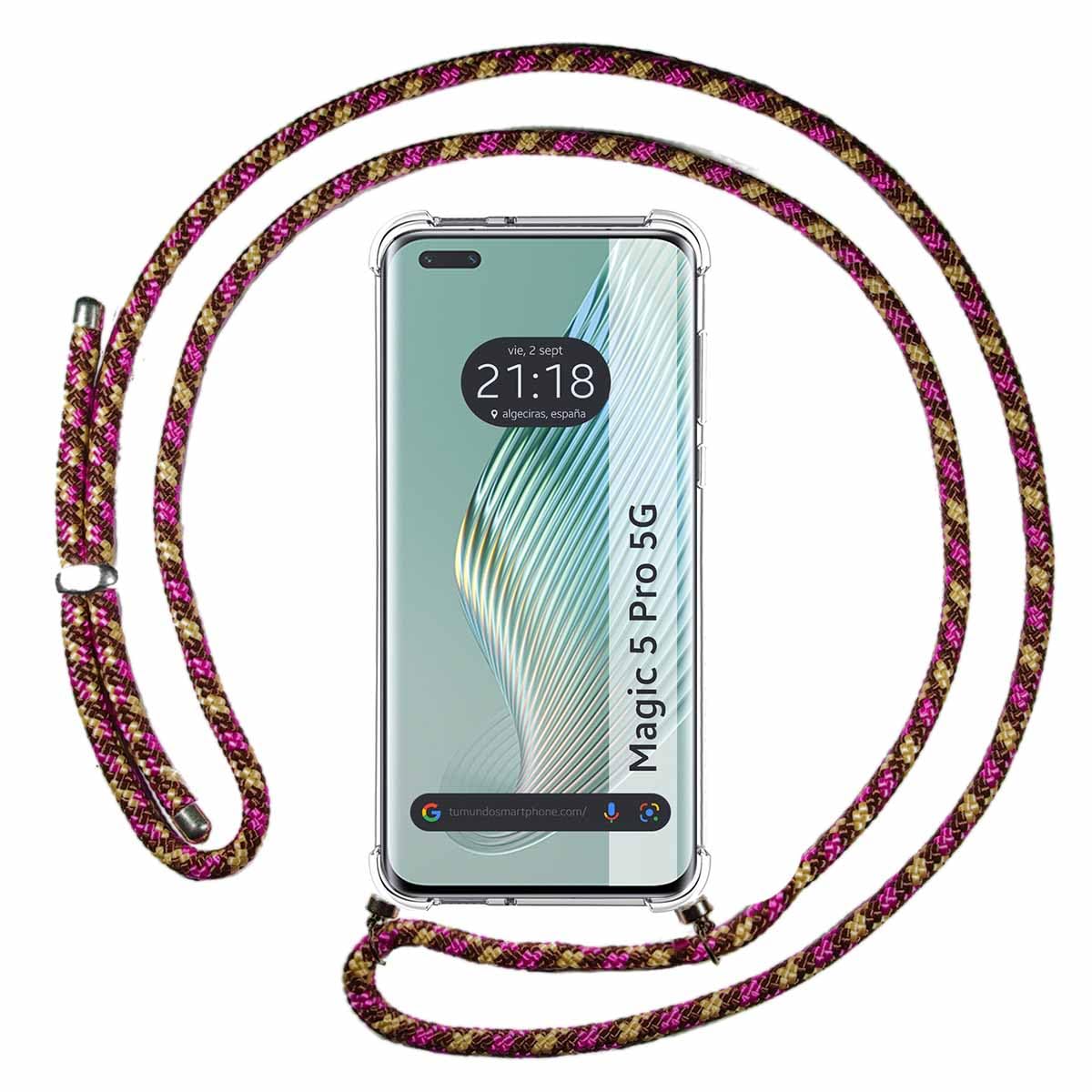 Transparent Pendant Case for Huawei Honor Magic 5 Pro 5G with Cordon Pink/Golden