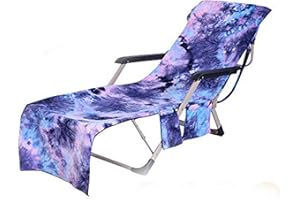 MIFXIN Beach Chair Cover with Side Pockets Tie Dye Microfiber Terry Chaise Lounge Chair Beach Towel Cover for Pool Sunbathing Vacation (Blue)