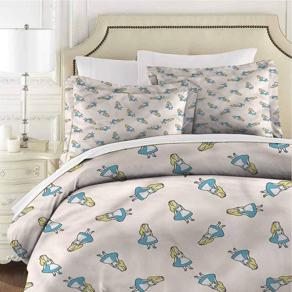Alice in Wonderland Bedding 3-Piece Queen Bed Sheets Set,Comforter Set Bed Microfiber Duvet Cover Set Adventure Theme Soft Comfy Breathable Fade