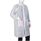 Cleaing 10-Pack Disposable Lab Coats for Adults, Knee Length with 2 Pockets, Knitted Cuffs & Collar, Sizes S-XXL