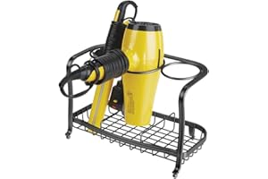 mDesign Steel Bathroom Countertop Hair Tool Storage Organizer Accessory Basket Tray, Vanity Table Holder for Hair Dryer, Straightener, Curling Iron, Styling Products, Hyde Collection - Matte Black