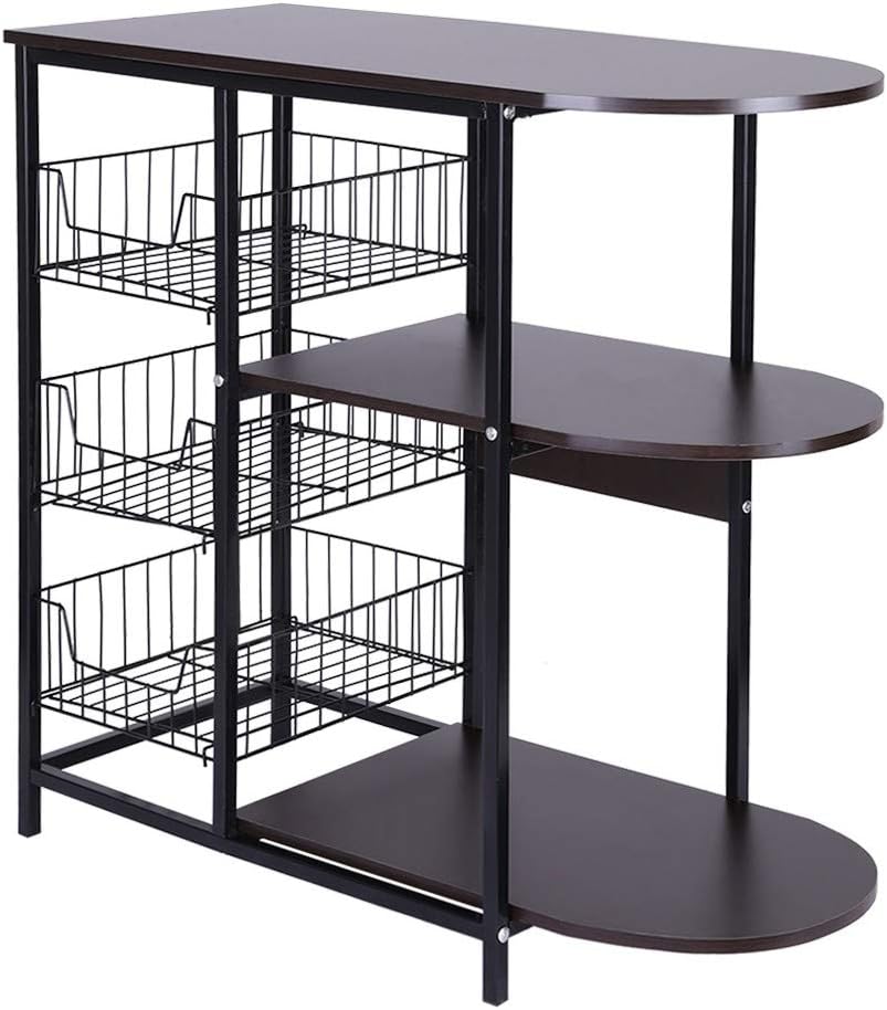 Us Fast Shipment 3-Tier Kitchen Baker's Rack Microwave Oven Stand Workstation Shelf Storage Baskets Large Size Storage Shelf (Black, 31.5 x 13.0 x 29.5 inches) - Standing Baker's Racks