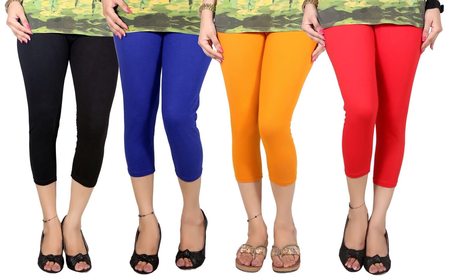 q-rious women's multicolor free size three fourths (pack of 4)