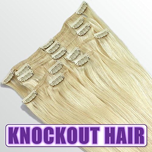 Knockout Hair 120 Grams Clip In Human Hair Extensions - 7 Pieces - 15 Clips - 18 Inch #60 Lightest Blonde
