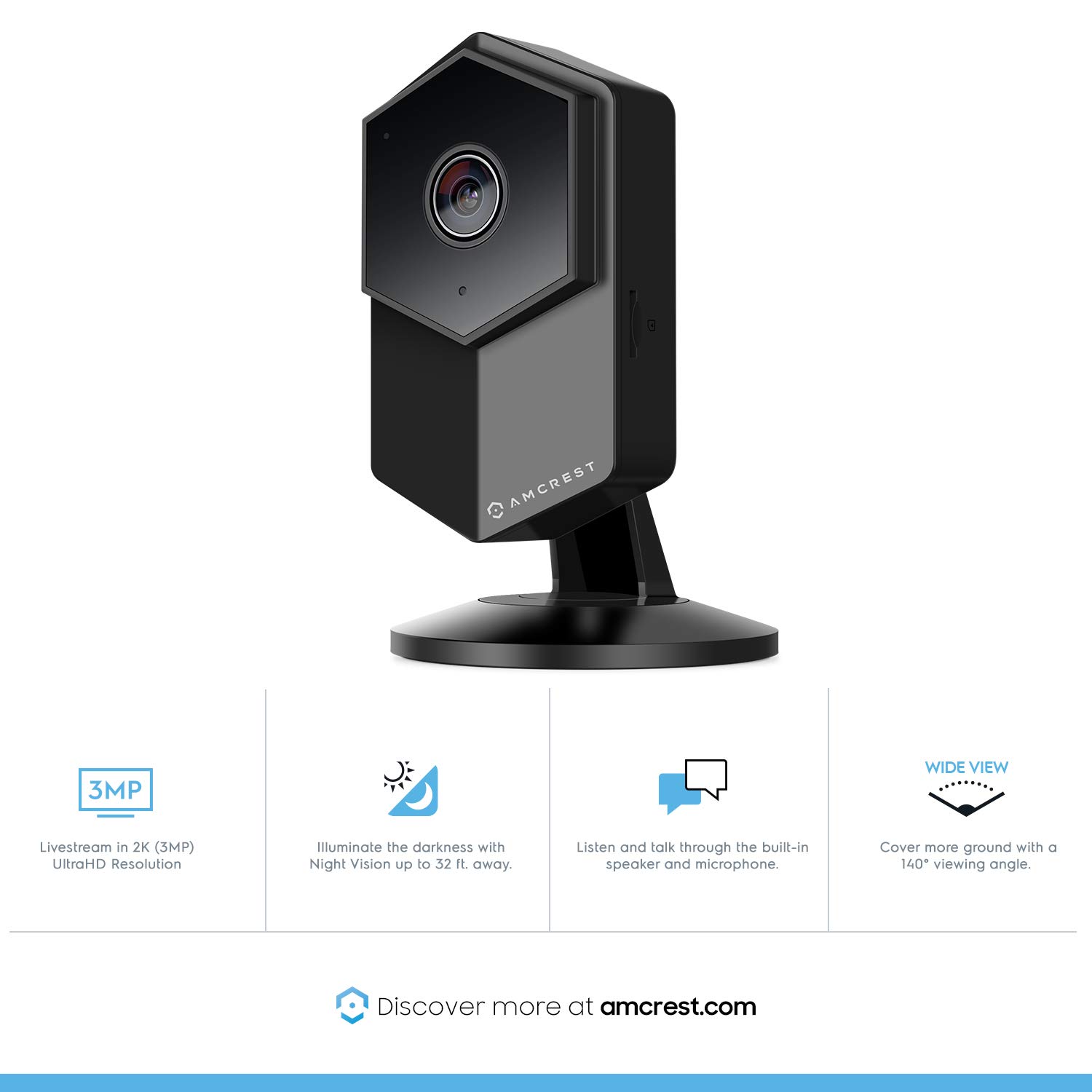 Amcrest UltraHD Shield 2K Dual-Band WiFi Video Security IP Camera w/ Two-Way Audio, MicroSD Recording, Super Wide 140° Viewing Angle, Full HD 3MP(2304×1296) @ 20FPS and Night Vision IP3M-HX2 (Black)