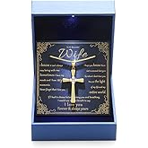 Gold Moissanite Cross Necklace for Women Wife in Light-Up Gift Box,Love Card - Women Anniversary Birthday Gifts Ideas for Wife Her Girlfriend, Christian Cross Chain Jewelry 1CT (18K Real Gold Filled)