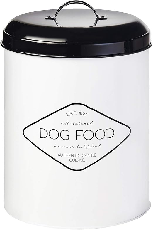 large tin dog food container