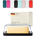 KIVY Glass butter dish with airtight lid that keeps butter soft - For countertop and refrigerator door shelf - Dishwasher safe black butter dish with lid black - Modern Plastic Butter tray with lid