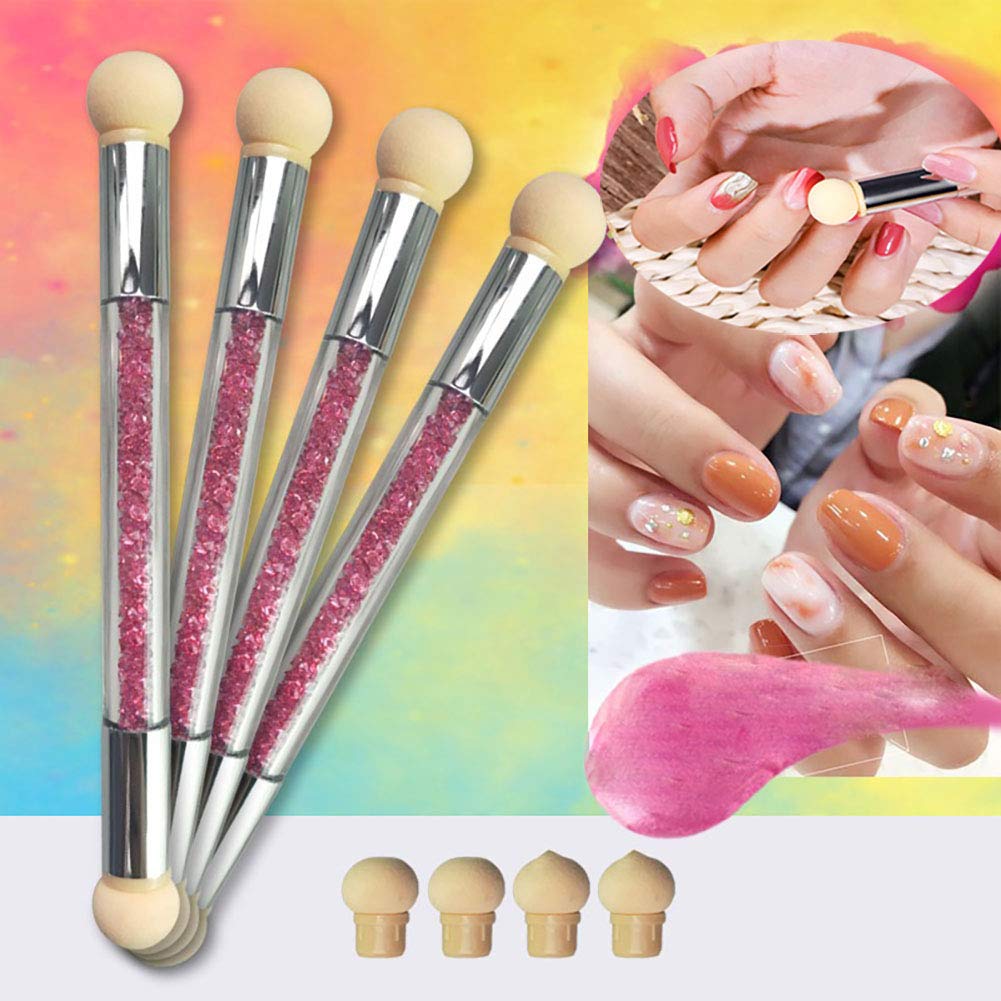 Nail Brush Sponge Nail Brush Picking Dotting Gradient Pen Brush Nail Art Tools with 4 Replacement Heads - Image 3