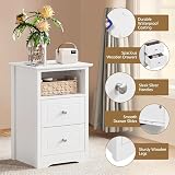 Yaheetech Bedside Table White 2 Drawers Open Shelf 40x35x60 cm MDF view 4