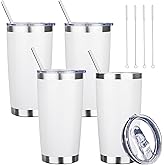 YEBTS Life 20 oz Tumbler with Lids and Straws, Stainless Steel Insulated Travel Coffee Mug, Double Wall Vacuum Insulated Tumblers, Powder Coated Coffee Tumbler for Cold & Hot Drinks (White, 4pack)