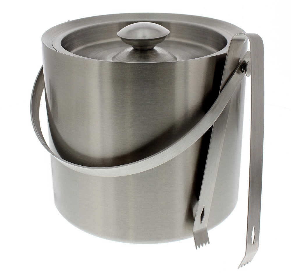 Stainless Steel Ice Bucket - Portable Double Wall Ice Bucket with Tong, Barware, Serveware for Party, Event, and Gathering 2.5 Liters 7.5 x 7.5 Inches
