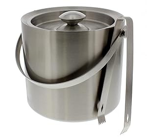 Stainless Steel Ice Bucket - Portable Double Wall Ice Bucket with Tong, Barware, Serveware for Party, Event, and Gathering 2.5 Liters 7.5 x 7.5 Inches