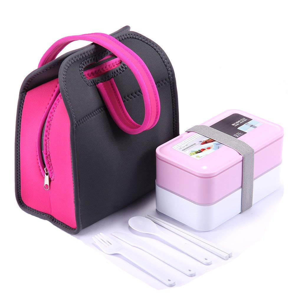 Lunch Box - Kids Neoprene Lunch Bag Sets With 2 Layers Food Grade Material