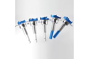 JINSHIBA Forstner Bit Set, Wood Drill Bits, Carbide Tipped Forstner Drill Bits Set Wood Drilling Bit Hole Hinge Hex Shank with Adjust Depth, Tool for Woodworking 15-35mm 5 PCS