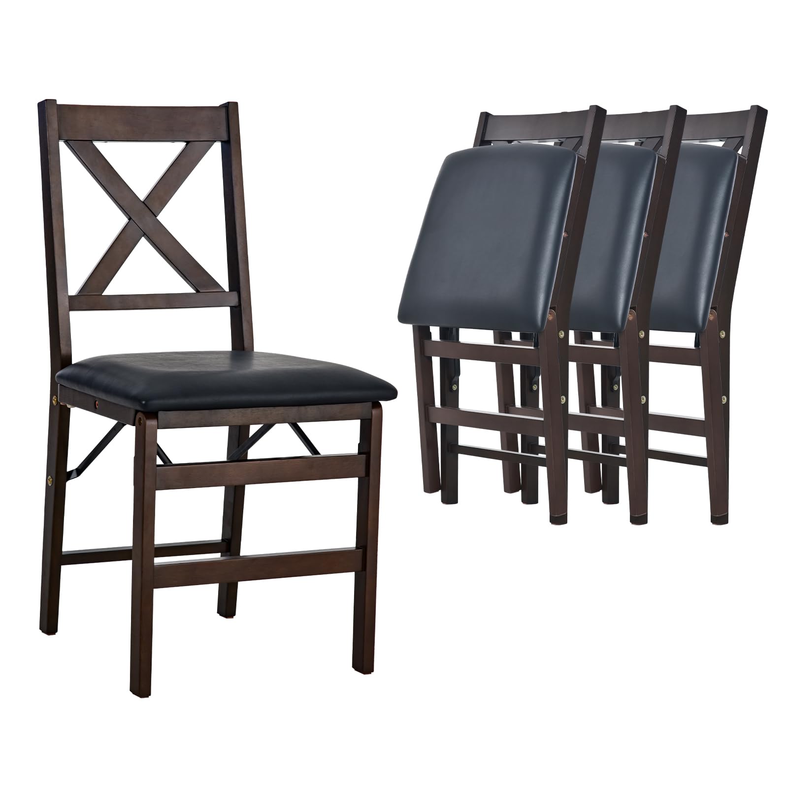 View 1 of ***SET OF 2 ONLY*** COLAMY Folding Dining Chairs Set of 2, Foldable Chairs with Padded Seats, Wood Folding Dining Room Chairs for Kitchen, Party, Camping, Dark Brown