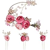 Lurrose 4pcs Clip Decorations for Pins Hairpin Rhinestone Floral Headwear Pink Crystal Shaped Fabric Hair Gold Clips Accessories Pearl U-shaped Pearls Wedding Rose Women Bride