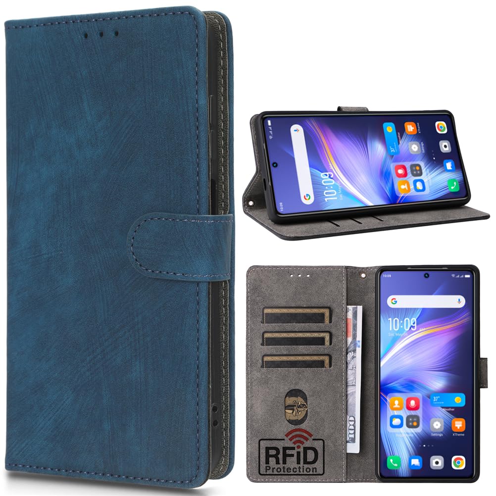 RFID Blocking Wallet Case for HMD Pulse, Card Holder, Wallet Magnetic Cover for HMD Pulse-Blue