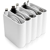 Cable Management Organizer Cord Management, Multiple Slots for Home, Office, Desk, Workshop, Durable Plastic Connectable Cable Organizer, Tangle-Free, Expandable Storage, White
