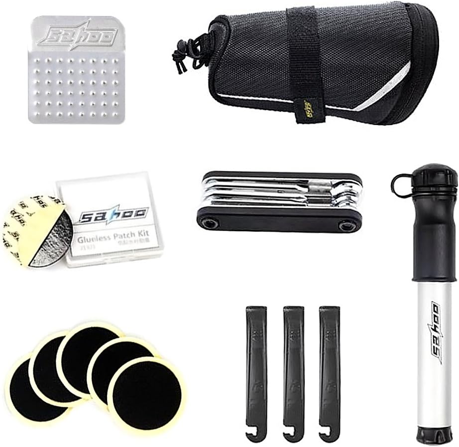 JiuRong Multitool 7-in-1 Bike Repair Kit with Bicycle Tail Bag Bike Tire Repair Kit