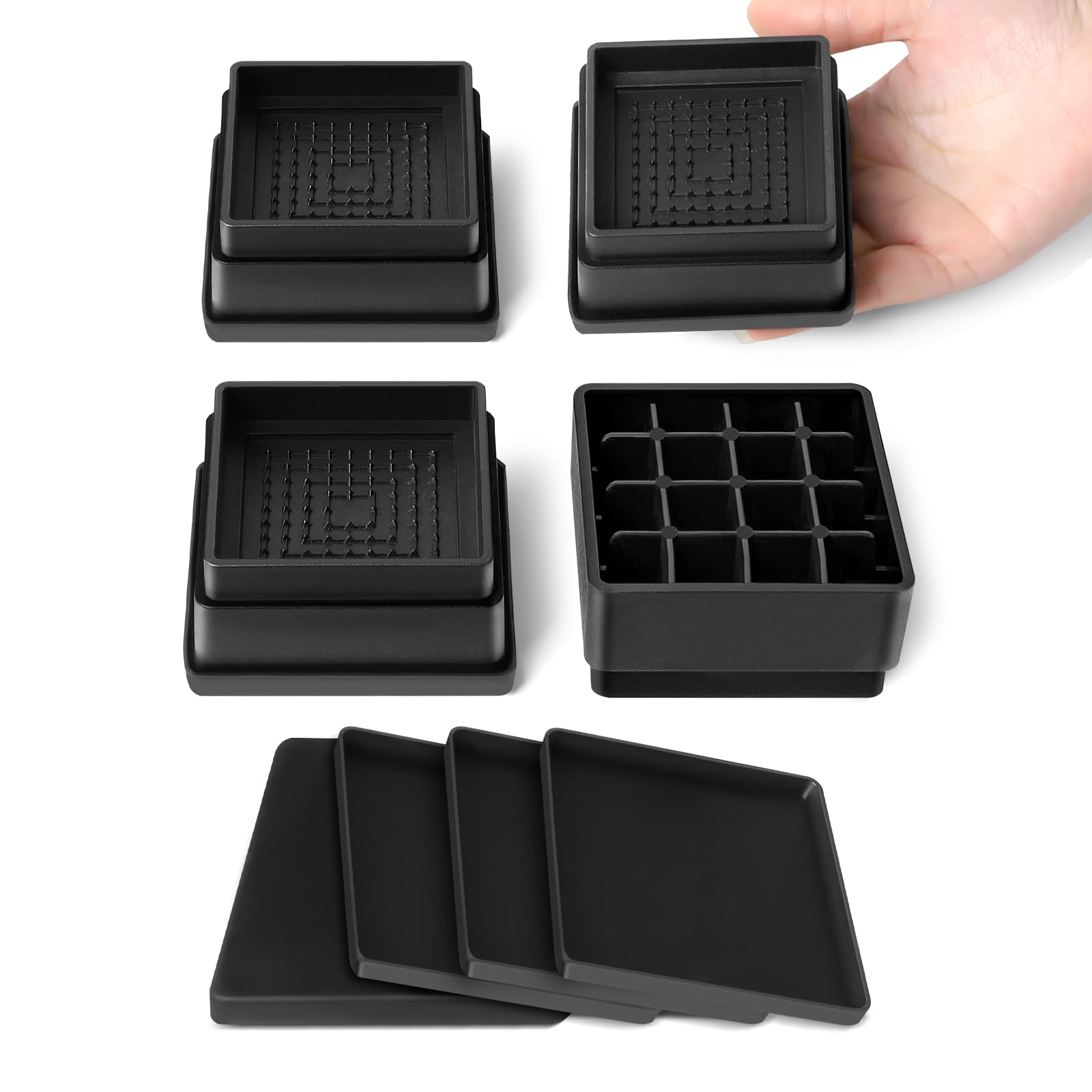 Photo 1 of MCXYEM Adjustable Bed Furniture Risers Elevation in Heights Heavy Duty Risers for Both Posts Furniture Sofa Bed Couch Chair Table (Black 4 Pack, 1 Inch)