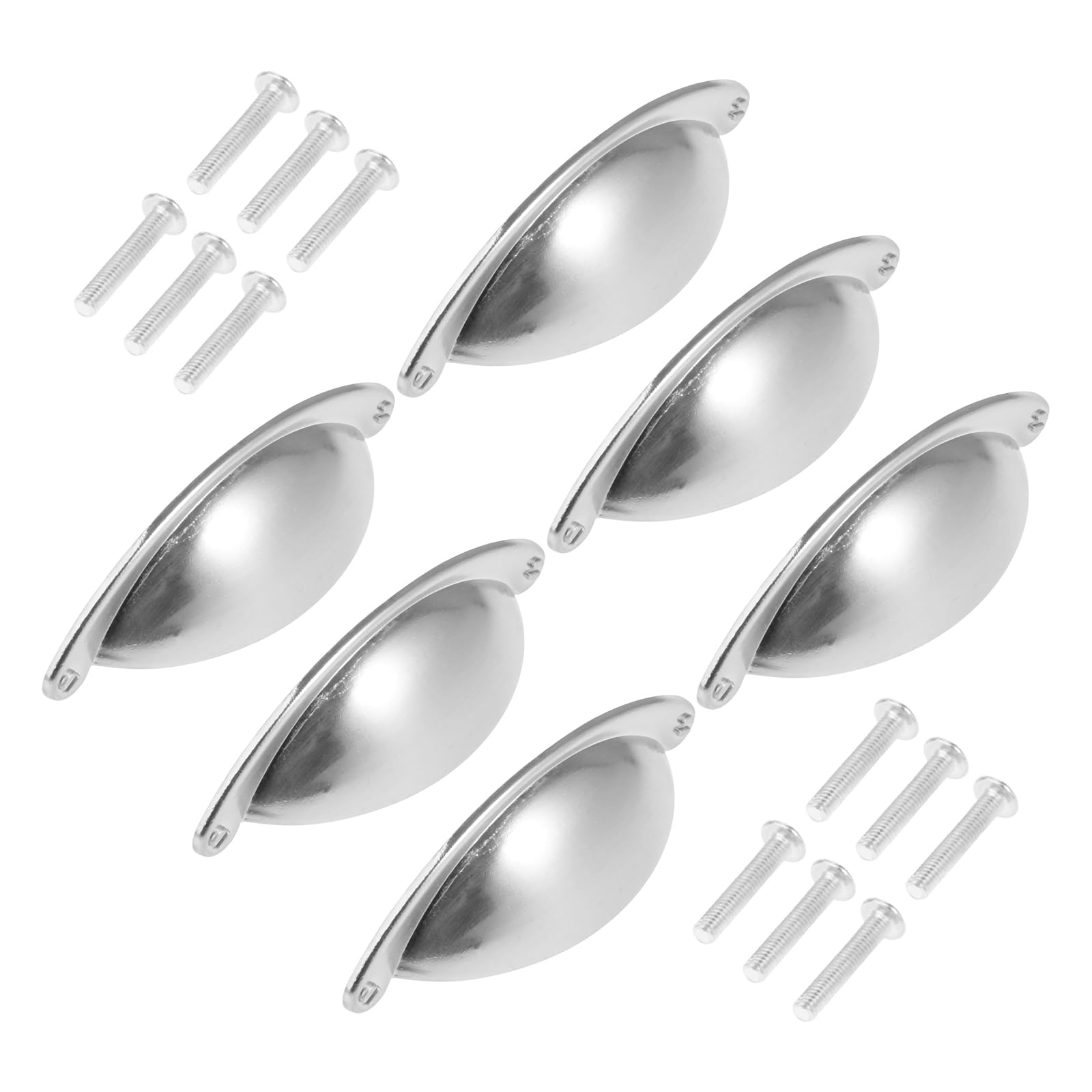 DRELD 6Pcs Shell Cup Pull Handles, Decorative Pull Knobs with 12 Screws Furniture Hardware Set for Retro Door, Kitchen Drawer, Vintage Cabinet, Vintage Cupboard, Store Showcase (Silver)