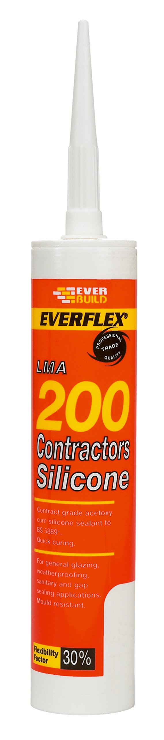 Everbuild Everflex 200 Contractors LMA Silicone Sealant – Suitable for Interior and Exterior Use – Quick Curing – Waterproof – Black – 295ml
