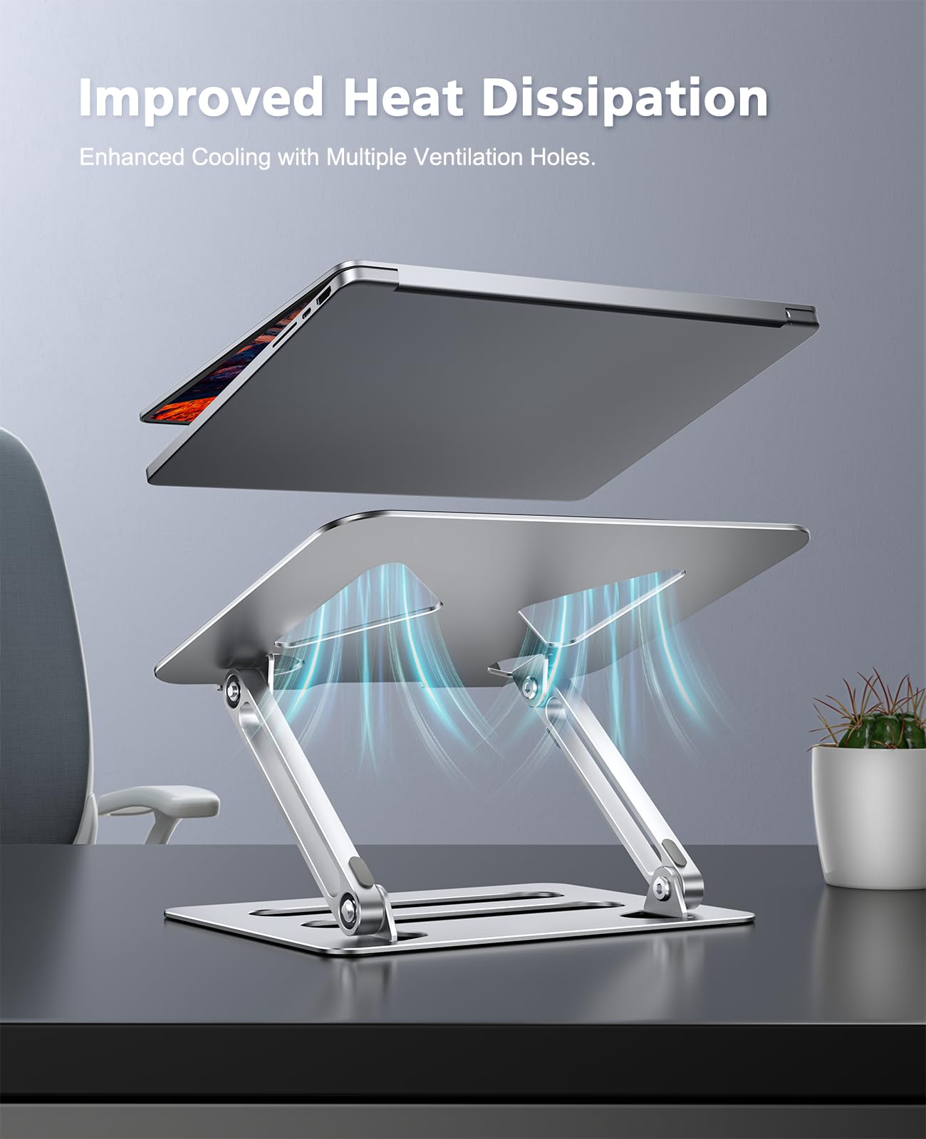 Soqool Adjustable Laptop Stand, Foldable Laptop Stand for Desk, Ventilated Aluminum Portable Laptop Riser, Notebook Computer Ergonomic Laptop Holder for MacBook Pro Air/HP/Dell (10-16'') Silver