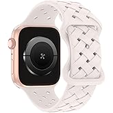 Silicone Braided Weave Bands Compatible with Apple Watch 38mm 40mm 41mm 42mm 44mm 46mm 45mm 49mm, Replacement Sport Breathable Strap for iWatch Series 10/9/8/7/6/5/4/3/2/1 Ultra SE Women Men, Light Blush