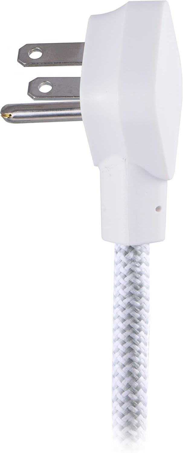 GE, White, Designer Power Strip, 6 Inch Braided Extension, 3 Grounded Outlets, Flat Plug, Mini Cord, Premium, 45190 - - 