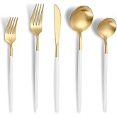 Lemeya Matte White Gold Silverware Set for 4,Modern Stainless Steel Brushed Cutlery Set,20-Pieces Heavy Duty Flatware Set,Knives Spoons and Forks Set Utensils Set, Satin Finish, Dishwasher Safe