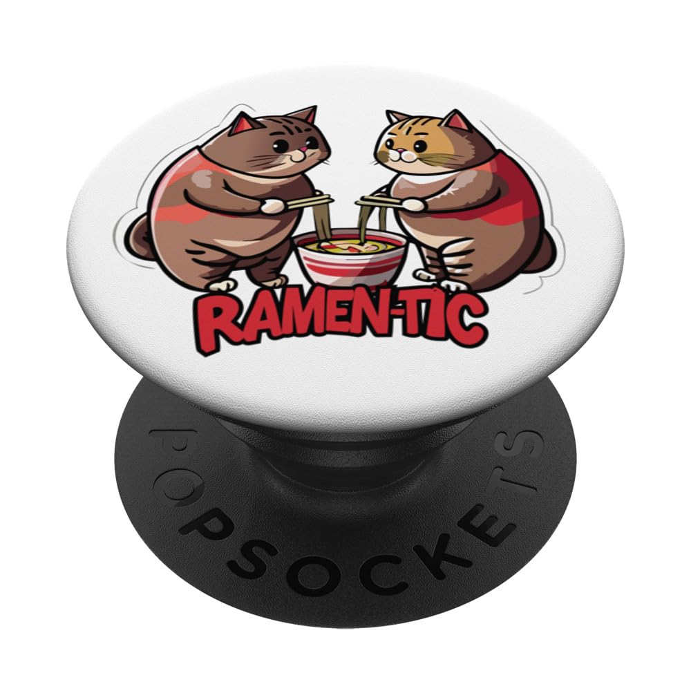 Cute Kawaii Anime Cats eating a Bowl of Raman Noodle Soup PopSockets Swappable PopGrip