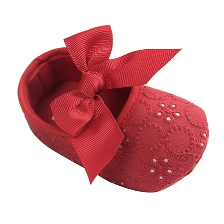 Lacofia Baby Mädchen Prinzessin Bowknot Rutschfest Weiche Sohle Krabbelschuhe Rot 12-18 Monate