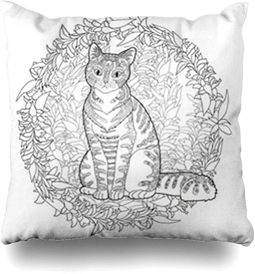 Amazon Com Throw Pillow Covers Line High Detail Patterned Cat Zentangle In Adult Coloring Page For Anti Stress Therapy Domestic Home Decor Sofa Pillowcase Square 18 X 18 Cushion Cases Home Kitchen