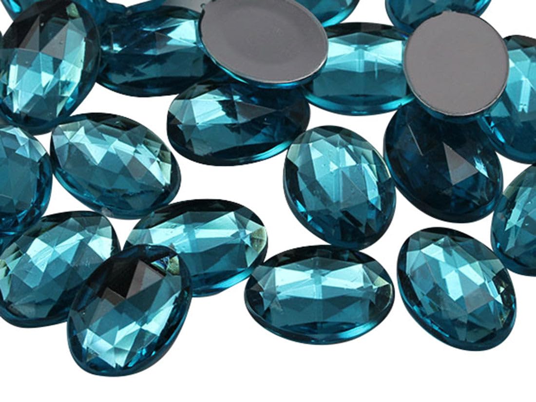 Allstarco 14x10mm Blue Aqua .QR Flat Back Oval Acrylic Rhinestones Tiny Face Gems Body Jewels Card Making Embelishments - 45 Pieces โ image 1