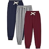 Phedrew 3-Pack Boys and Toddlers Cotton Sweatpants Kids Athletic Drawstring Jogger Pants Youth Active Pants