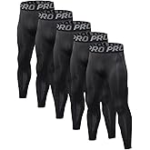 LNFINTDO Men's Compression Pants 5 Pack Athletic Running Gym Tights Cool Dry Thermal Base Layer Workout Leggings for Sports