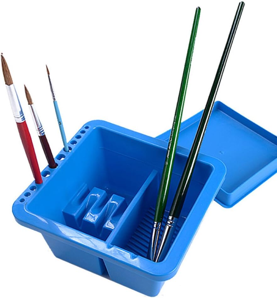 Artist Brush Basin Multifunction Paint Brush Tub with Brush Holder Suitable for Acrylic and Watercolor Painting
