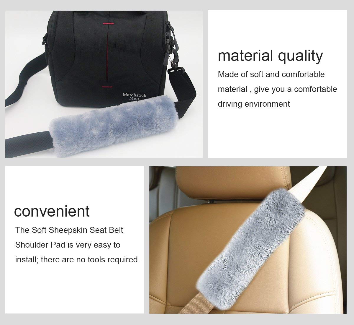 Carrep Car Seat Belt Pads Soft Seatbelt Covers Pillows Faux Sheepskin for Kids Adult Universal (2019 Gray)