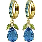 Galaxy Gold GG 14k Solid Gold Blue Topaz Dangle Earrings with Peridots