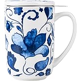 GBhome Tea Mug with Infuser and Lid, 18 Ounce Large Ceramic Loose Leaf Cup, Microwave, Dishwasher Safe