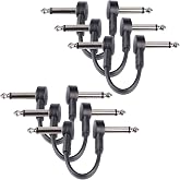 GOGHOST 4 Inch Guitar Patch Cables 6 Pack, 1/4" TS Right Angle Effect Pedal Flat Cables, Pedal Board Patch Cables, Black