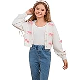 MakeMeChic Girl's Cute Bow Cropped Cardigan Sweaters Long Sleeve V Neck Button Down Knitted Cardigan