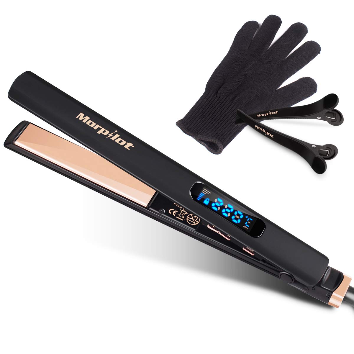 Fer à Lisser Lisseur Cheveux Longues plaques ioniques en céramique Température Ajustable Arrêt Automatique Verrou de sécurité Affichage numérique de la température