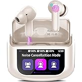 QXUFV Wireless Earbuds, Bluetooth 5.4 Headphones Multi-Function Touch Screen with 5 EQ Modes, 48H Ear Buds Bass Stereo with ANC Noise Cancelling/Transparency Mode, IPX7 Bluetooth Earbuds, Off White