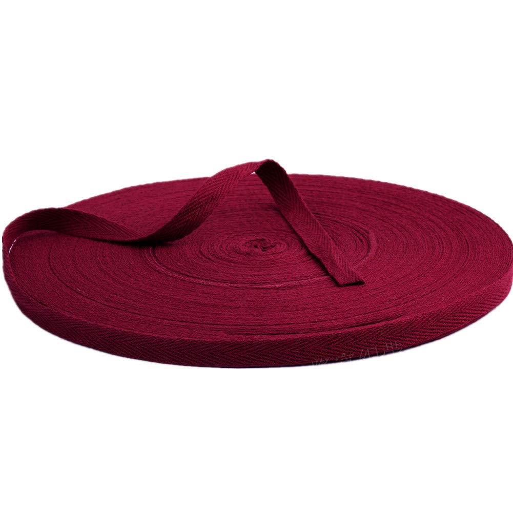 50 Meters Cotton Ribbon Herringbone Webbing Trim Fabric Tape Tapestry for Bias Binding Gift Wrapping Embellishment Craft Width 10mm (Burgundy)